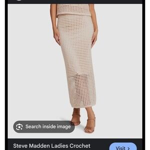 Steve Madden Crochet Knit Midi Skirt Beige Open Weave Size Small NWT
